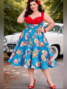 Trashy Diva Geisha Fans Colorful Retro Paper Crane Plus Size Honey Dress Sz 16